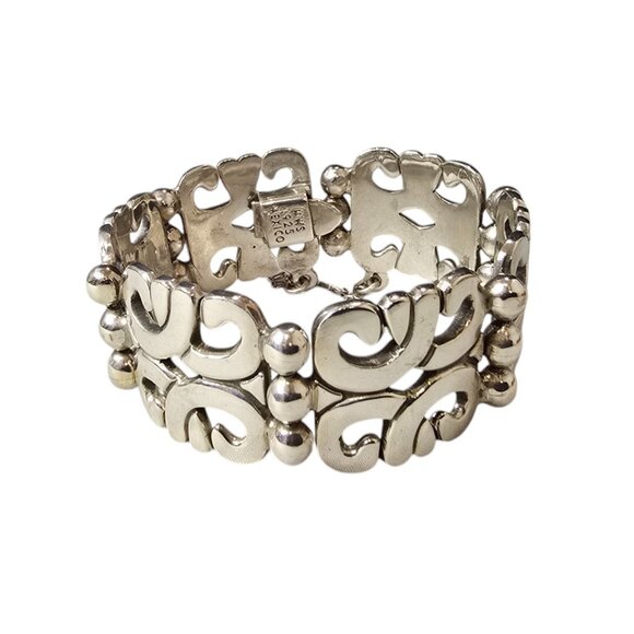 Vintage MWS Mexico Chunky 92g Sterling Silver Bracelet With Security Chain - Picture 5 of 5